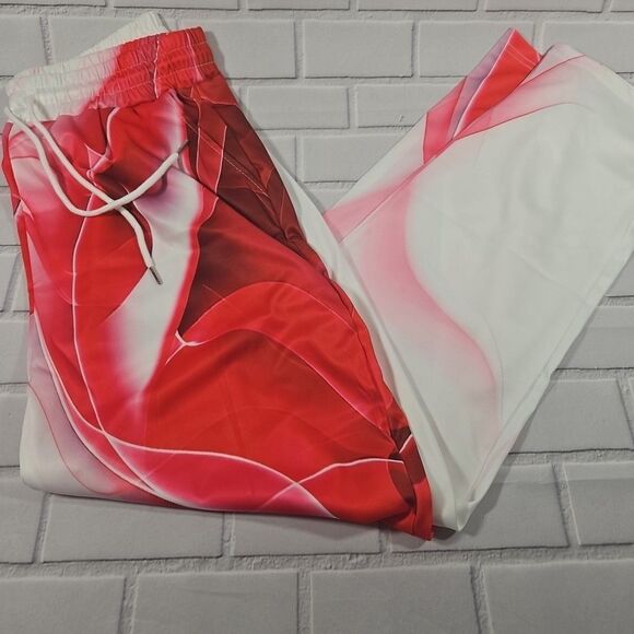 Men's Size Medium 2pc White red Swirl Graphic long Sleeve with pants outfit New - Picture 6 of 11